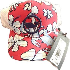 Vineyard Vines Kids Hat with “Sailors Red” and White Floral and Crab Design